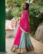 Load image into Gallery viewer, Woven Chanderi Lehenga Small Mughal Buti Embroidery with Gota Dupatt
