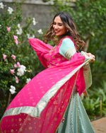 Load image into Gallery viewer, Woven Chanderi Lehenga Small Mughal Buti Embroidery with Gota Dupatt
