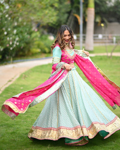 Woven Chanderi Lehenga Small Mughal Buti Embroidery with Gota Dupatt