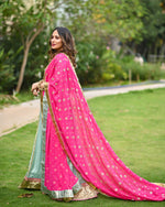 Load image into Gallery viewer, Woven Chanderi Lehenga Small Mughal Buti Embroidery with Gota Dupatt
