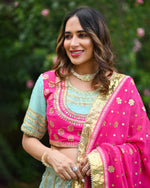 Load image into Gallery viewer, Woven Chanderi Lehenga Small Mughal Buti Embroidery with Gota Dupatt
