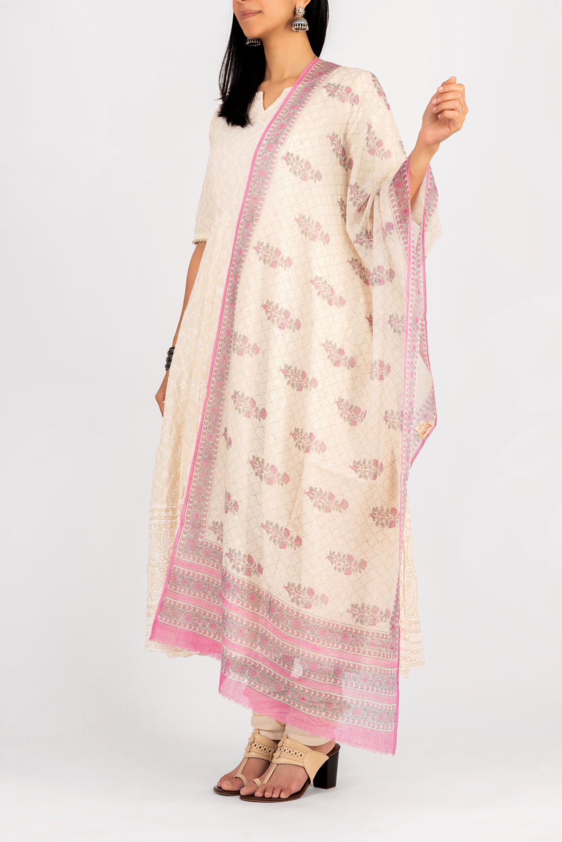 Pashmina Shawl with Pink Buta Jaal Print