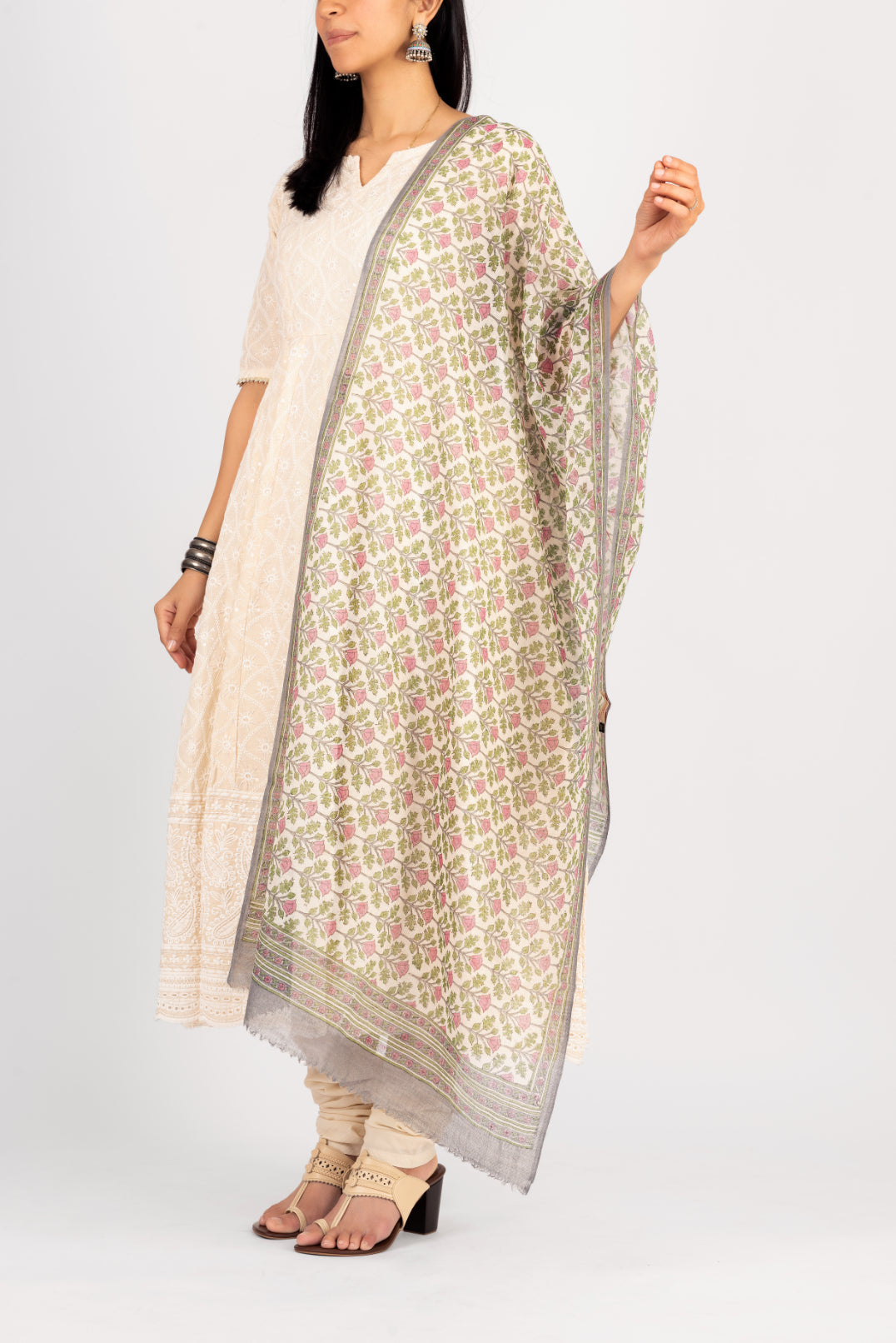 Pashmina Shawl With Flower Leaves Jaal Print