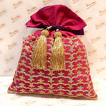 Load image into Gallery viewer, Dupion Silk Mughal Herringbone Design Potli
