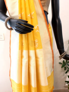 Benaras Silk Cluster Rose Katan Resham Buti Saree
