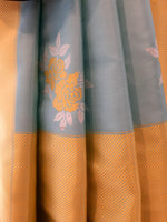 Load image into Gallery viewer, Benaras Silk Cluster Rose Katan Resham Buti Saree

