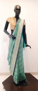 Benaras Silk Zari Char Khana Aqua Saree
