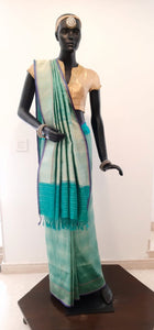 Benaras Silk Zari Char Khana Aqua Saree
