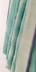 Load image into Gallery viewer, Benaras Silk Zari Char Khana Aqua Saree
