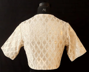Tissue Chanderi Geometric Leaf Design Gold Khadi Off White Blouse