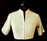 Load image into Gallery viewer, Matka Silk Resham 3 Flower Jaal Green Blouse
