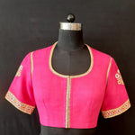 Load image into Gallery viewer, Matka Silk Gota Patti Round Buti Fuchsia Blouse
