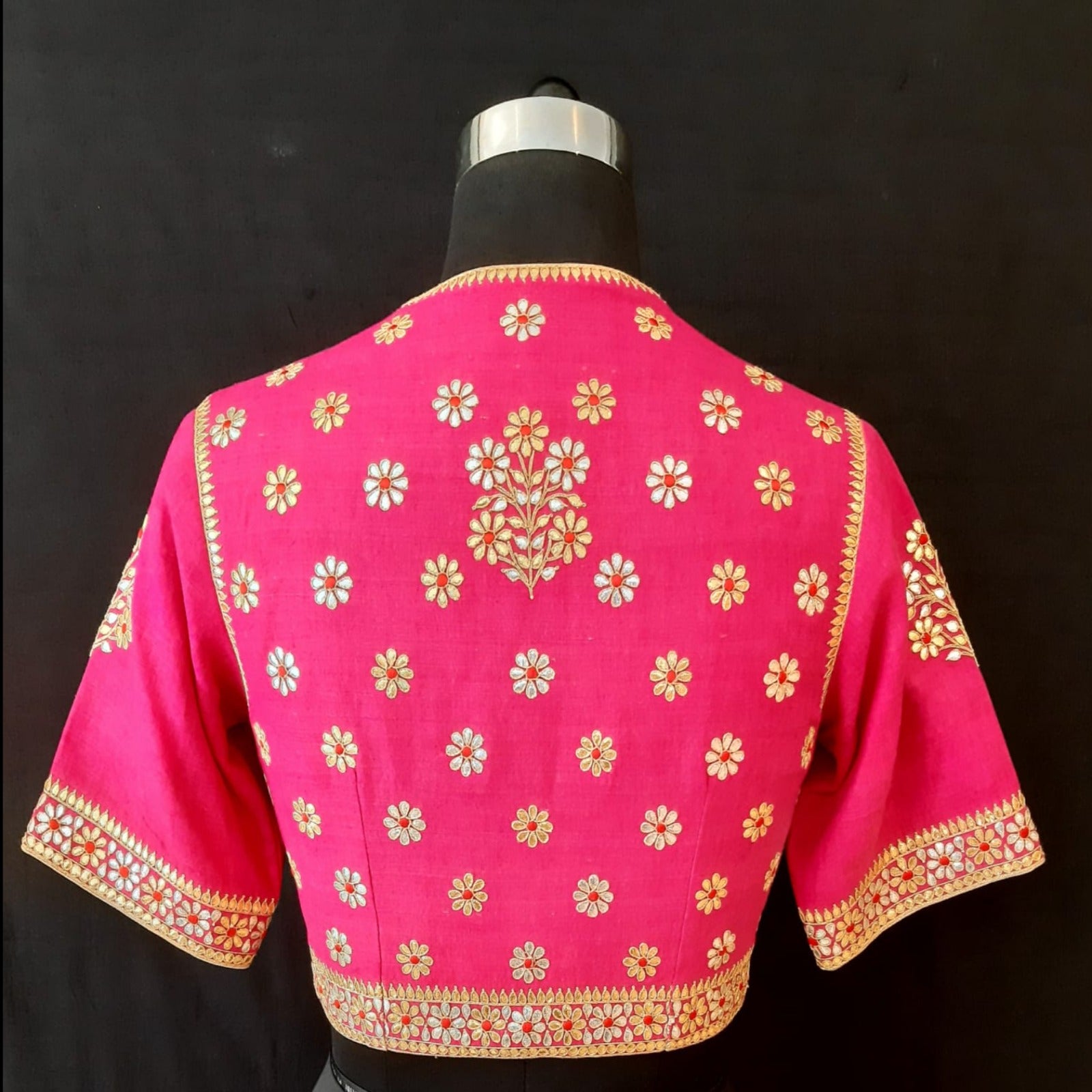 Matka Silk Gota Patti Round Buti Fuchsia Blouse