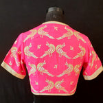 Load image into Gallery viewer, Matka Silk Parrot With Leaf Buti Fuchsia Blouse
