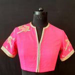 Load image into Gallery viewer, Matka Silk Parrot With Leaf Buti Fuchsia Blouse
