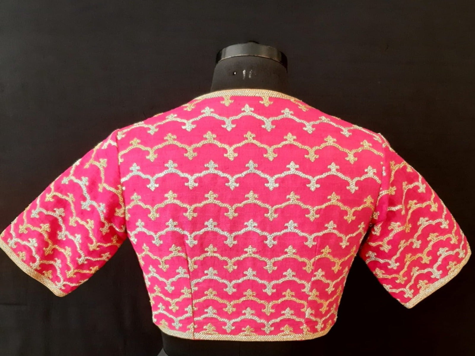 Dupion Silk Mughal Herringbone Fuchsia Blouse