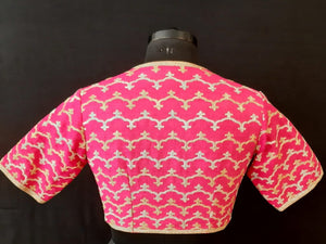 Dupion Silk Mughal Herringbone Fuchsia Blouse