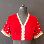 Load image into Gallery viewer, Velvet Dori Embroidery Flower Design Red Blouse
