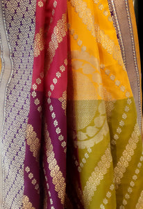 Benaras Silk Chaar Rang (4-colour) Palla with Zari Buti Saree