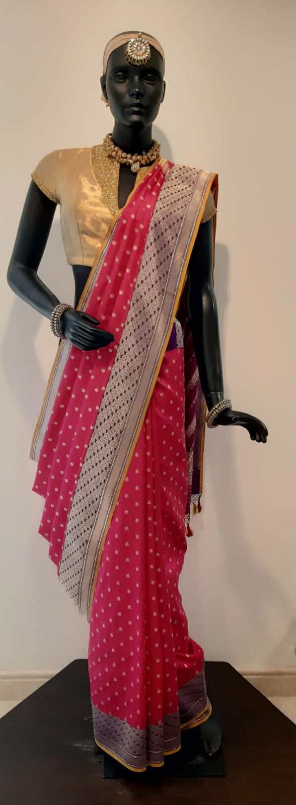 Benaras Silk Chaar Rang (4-colour) Palla with Zari Buti Saree