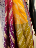 Load image into Gallery viewer, Benaras Silk Chaar Rang (4-colour) Palla with Zari Buti Saree
