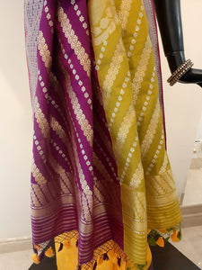 Benaras Silk Chaar Rang (4-colour) Palla with Zari Buti Saree