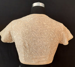 Tissue Chanderi Resham Flower Jaal Off White Blouse