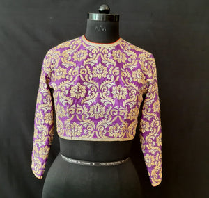 Dupion Silk Ultakatori Jaal Embroidery Purple Blouse