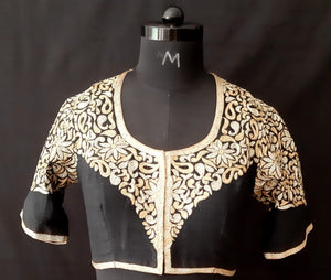 Dupion Silk Necklace Design Back Buta Black Blouse