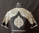Load image into Gallery viewer, Dupion Silk Necklace Design Back Buta Black Blouse
