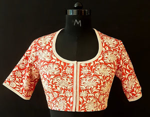 Matka Silk Gulistan Resham Jaal Embroidered Red Blouse