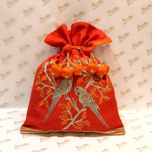 Dupion Silk Parrot Design Potli