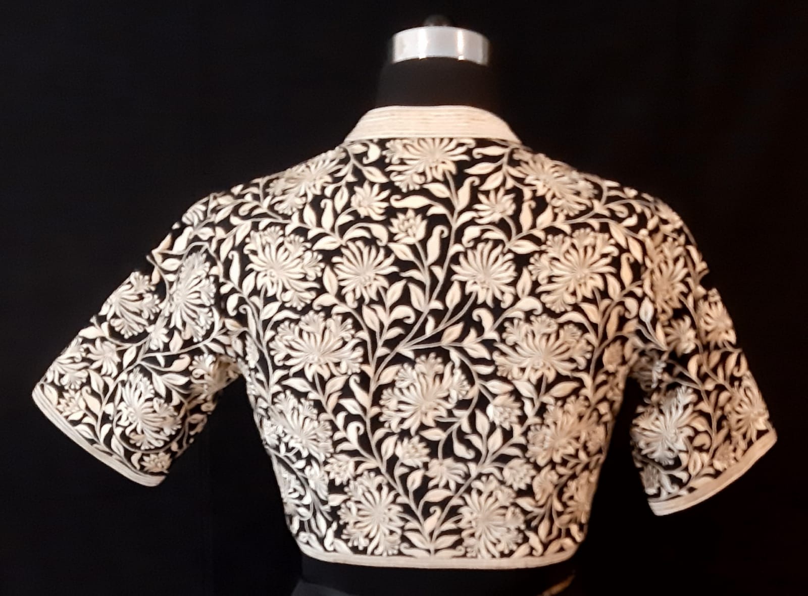 Matka Silk Gulistan Resham Jaal Embroidered Black Blouse