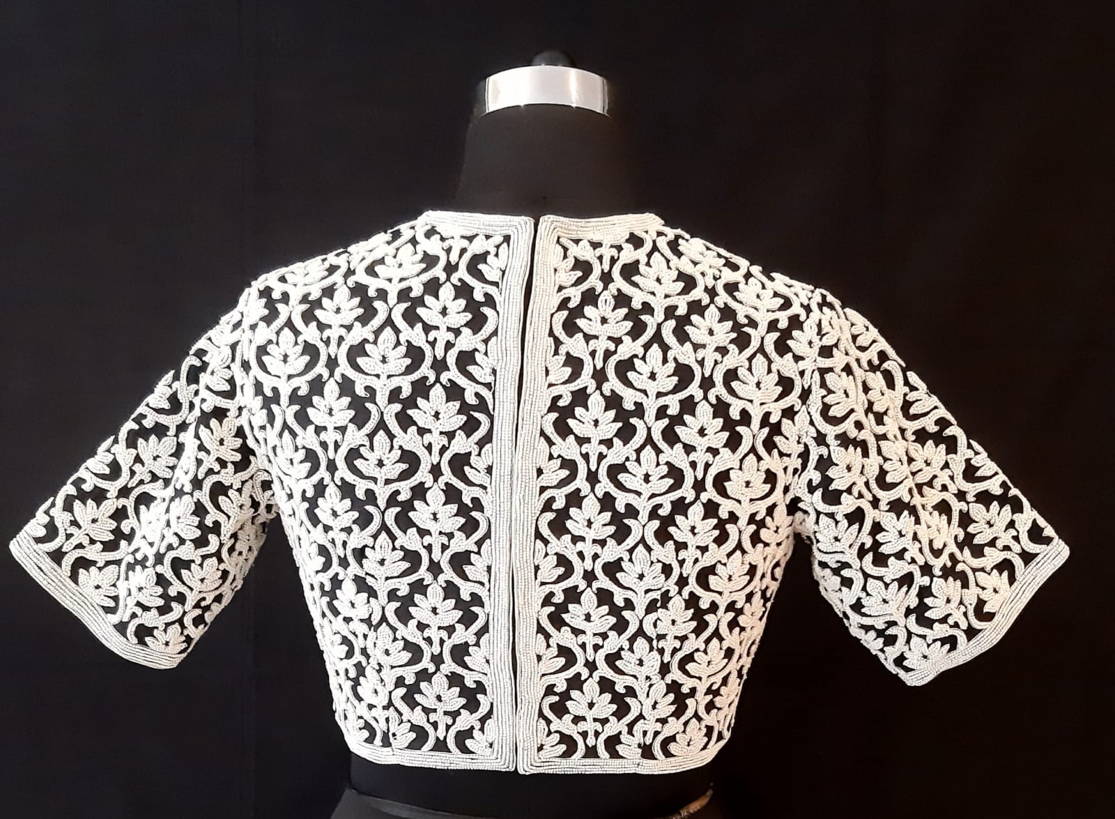 Matka Silk Kashmiri Jaal Dori / Pearl Embroidery Black Blouse