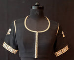 Load image into Gallery viewer, Matka Silk Gota Patti Round Buti Black Blouse

