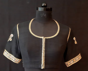 Matka Silk Gota Patti Round Buti Black Blouse