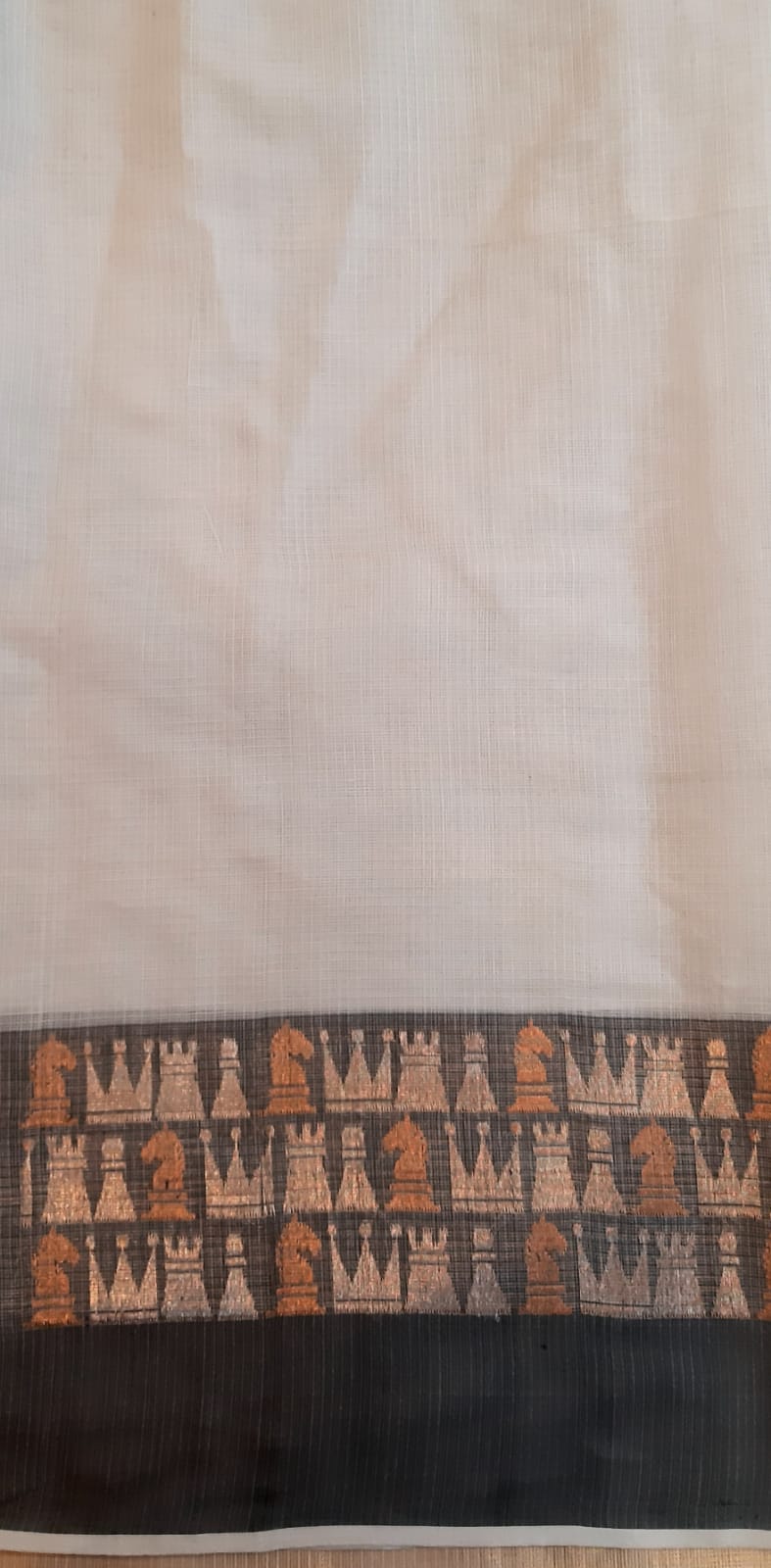 Kotah Shatranj Buti Silver/Gold with Black Border Saree