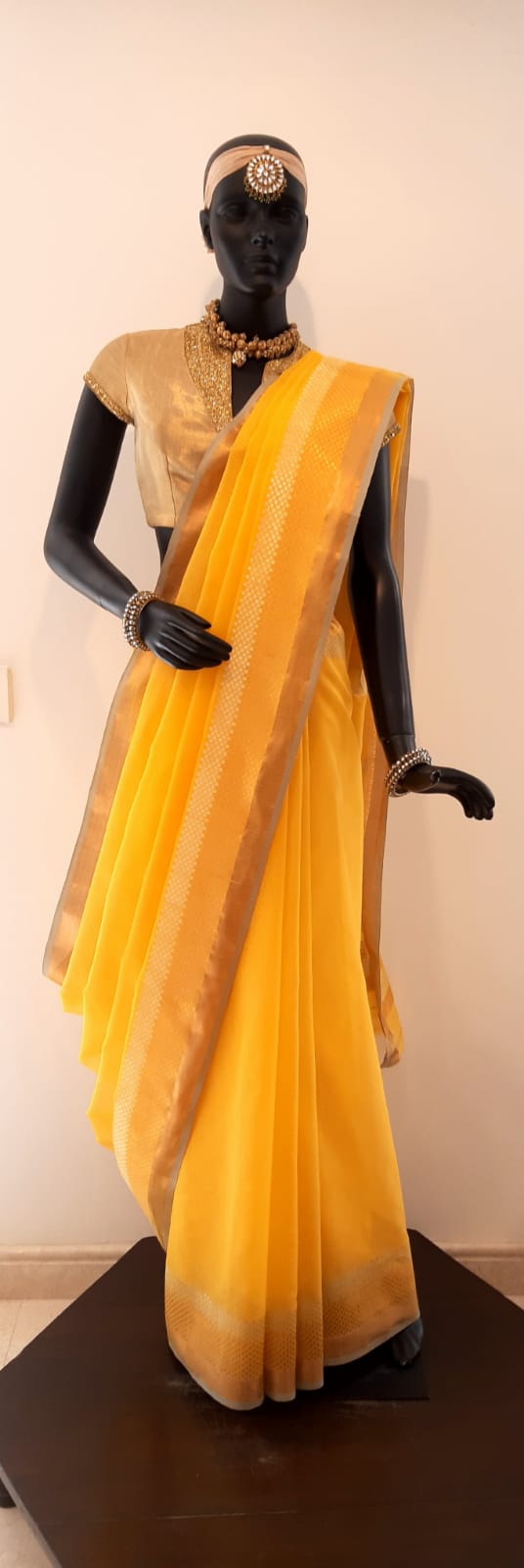Kota Cotton Buddha Palla Yellow Saree