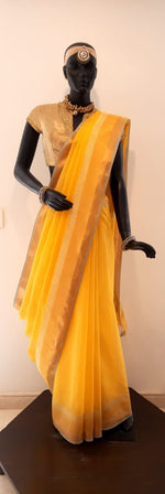 Load image into Gallery viewer, Kota Cotton Buddha Palla Yellow Saree

