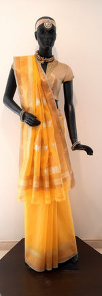 Load image into Gallery viewer, Kota Cotton Buddha Palla Yellow Saree
