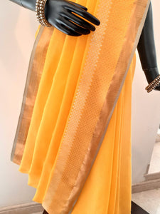 Kota Cotton Buddha Palla Yellow Saree