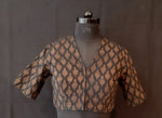 Load image into Gallery viewer, Dupion Silk Geomatric Leaf Design Gold Khadi Black Blouse
