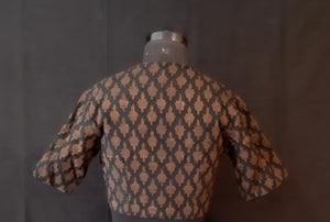 Dupion Silk Geomatric Leaf Design Gold Khadi Black Blouse