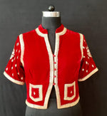 Load image into Gallery viewer, Velvet Dori Embroidery Small Flower Buti Red Jacket Blouse
