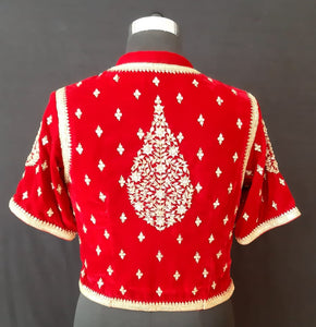 Velvet Dori Embroidery Small Flower Buti Red Jacket Blouse