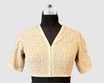 Load image into Gallery viewer, Dupion Silk Resham 3 Flower wJaal Beige Blouse
