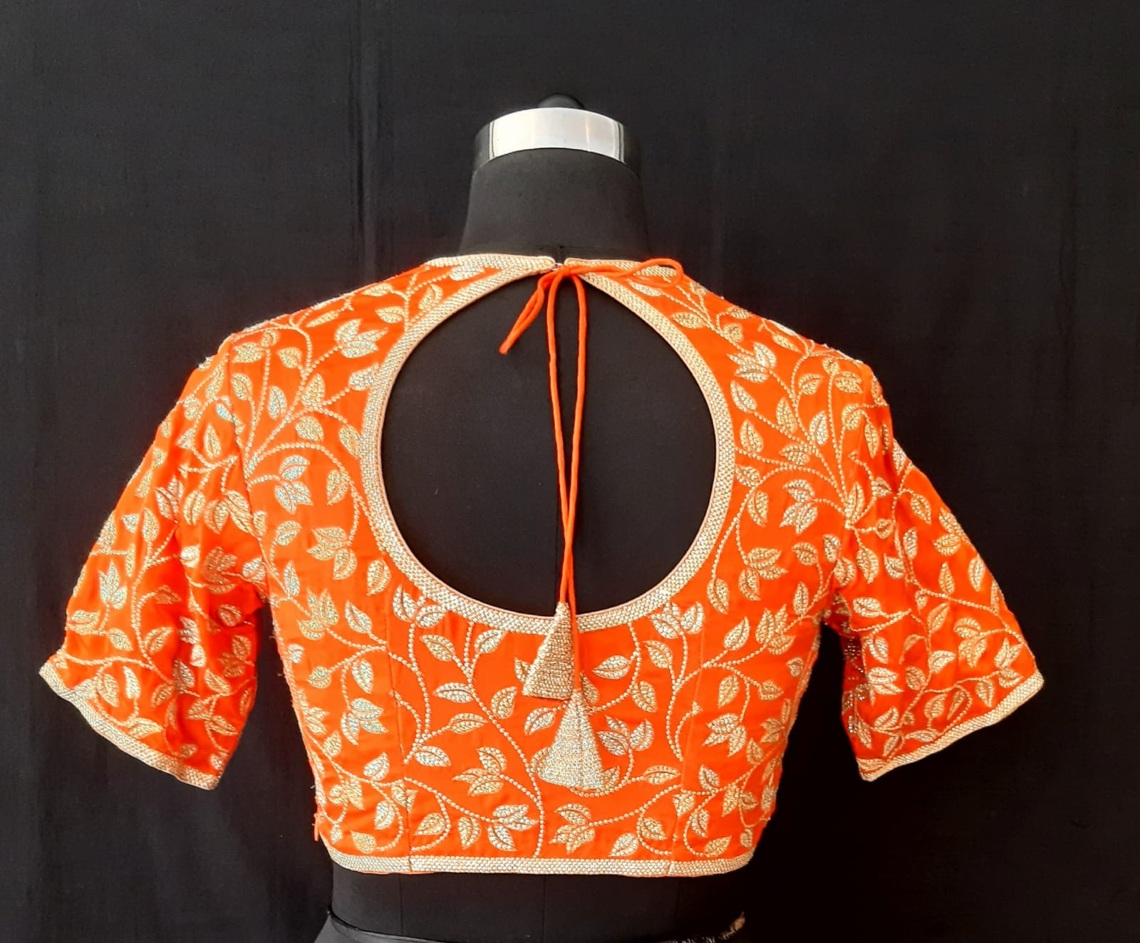 Satin Cutwork Leaf Jaal Emb Orange Blouse