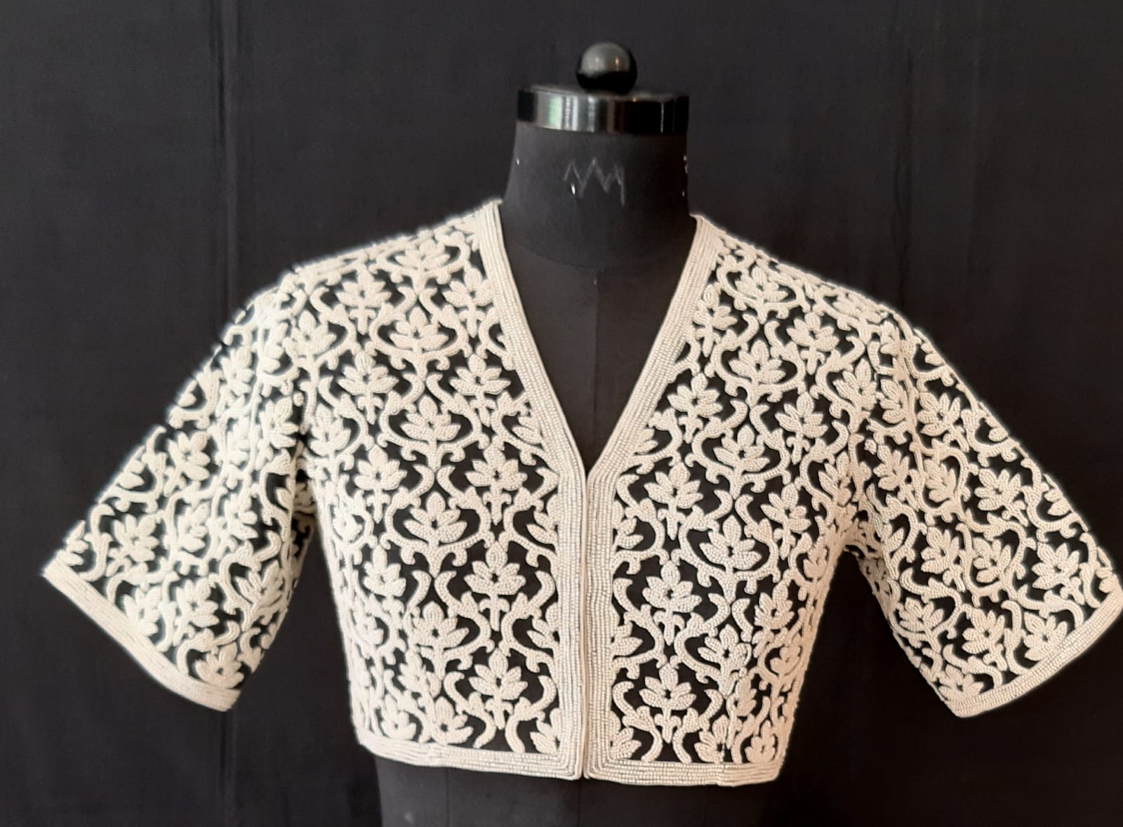 Matka Silk Kashmiri Jaal Dori / Pearl Embroidery Black Blouse