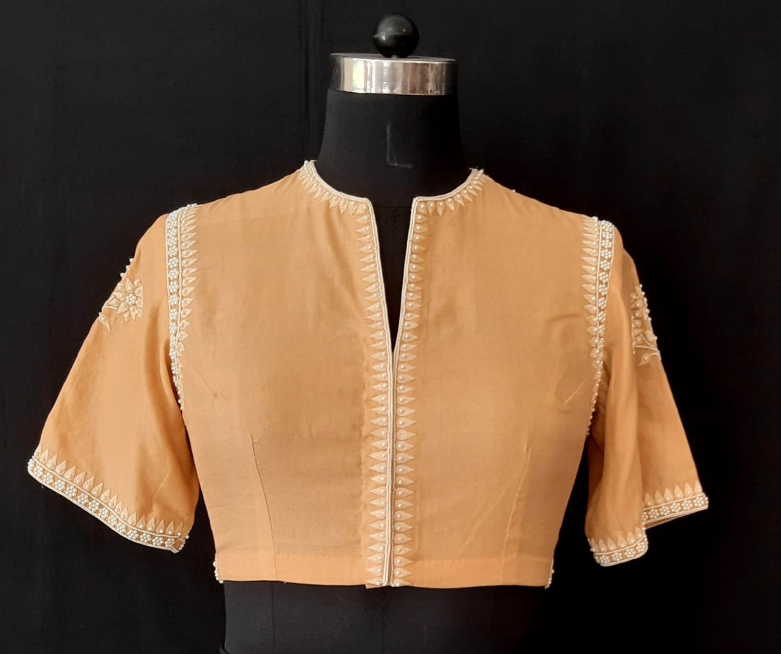 Tissue Chanderi Pearl & Resham Flower Chestnut Blouse