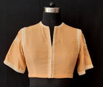 Load image into Gallery viewer, Tissue Chanderi Pearl &amp; Resham Flower Chestnut Blouse
